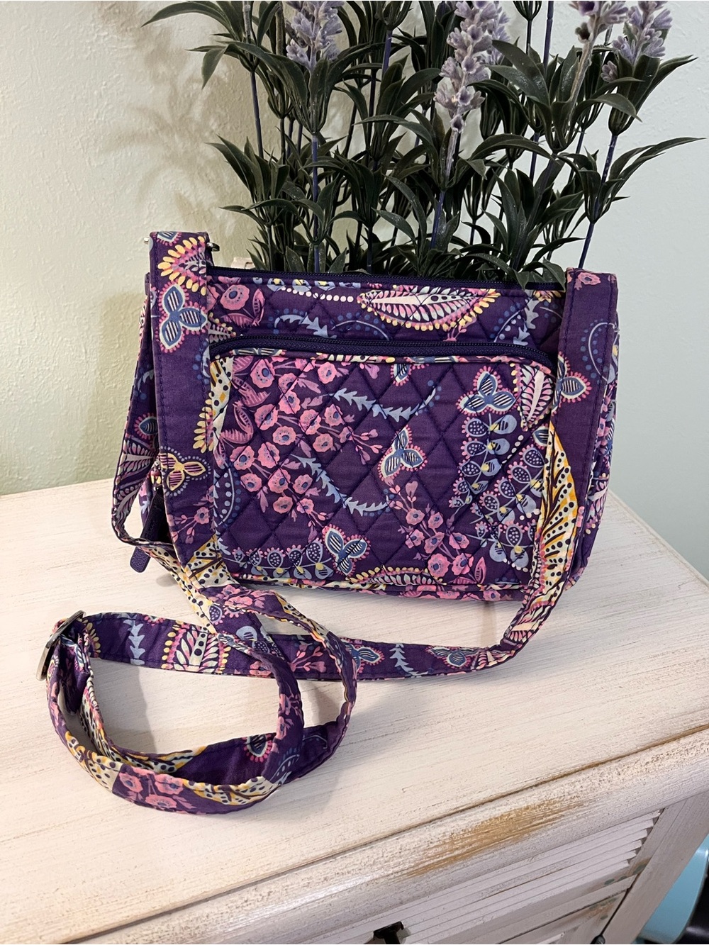 Vera Bradley Crossbody Bag “Batik Leaves” (purple)